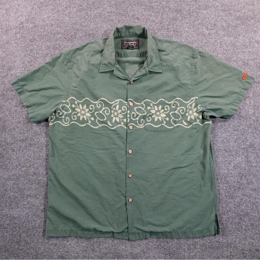 Vintage Abercrombie & Fitch Green Floral Hawaiian Button Down 90’s Shirt